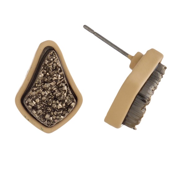 Jewelry - Brown Druzy Stud Dainty Cute Trendy Earrings
